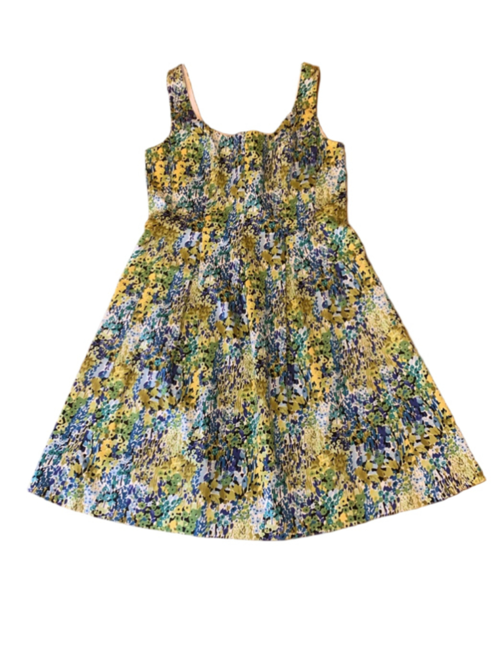 Nine West Dress 10 Floral Pattern Yellow Green Blue Sleeveless